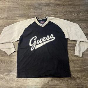 VTG GUESS JEANS SWEATSHIRT Men’s Size XL Navy Grey CREWNECK Y2K Jeans Rocky Ecko